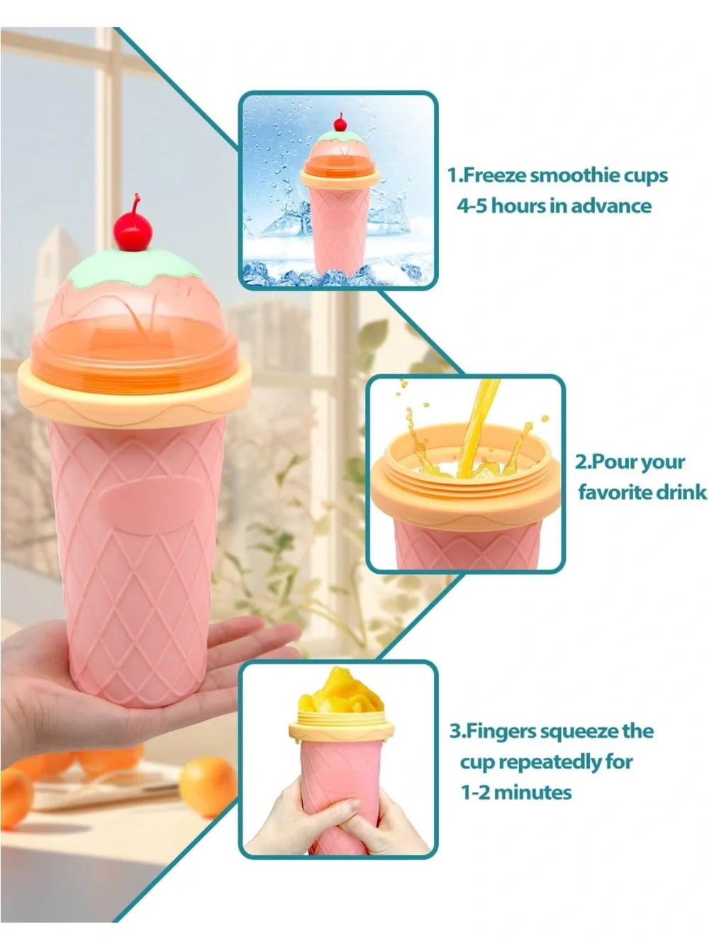 Slushy Maker Cup, DIY Frozen Magic Squeeze Cup for juice Milk & Smoothie